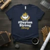 Navy t-shirt with white and yellow "#Dayton Strong Strong" text and a phoenix graphic