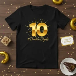 #Double Digits 10th Birthday detailed graphic design printed on comfortable cotton t-shirt