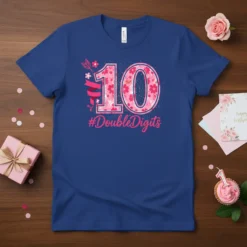 #DoubleDigits 10th Birthday Girl T-Shirt with floral number 10 and hashtag text