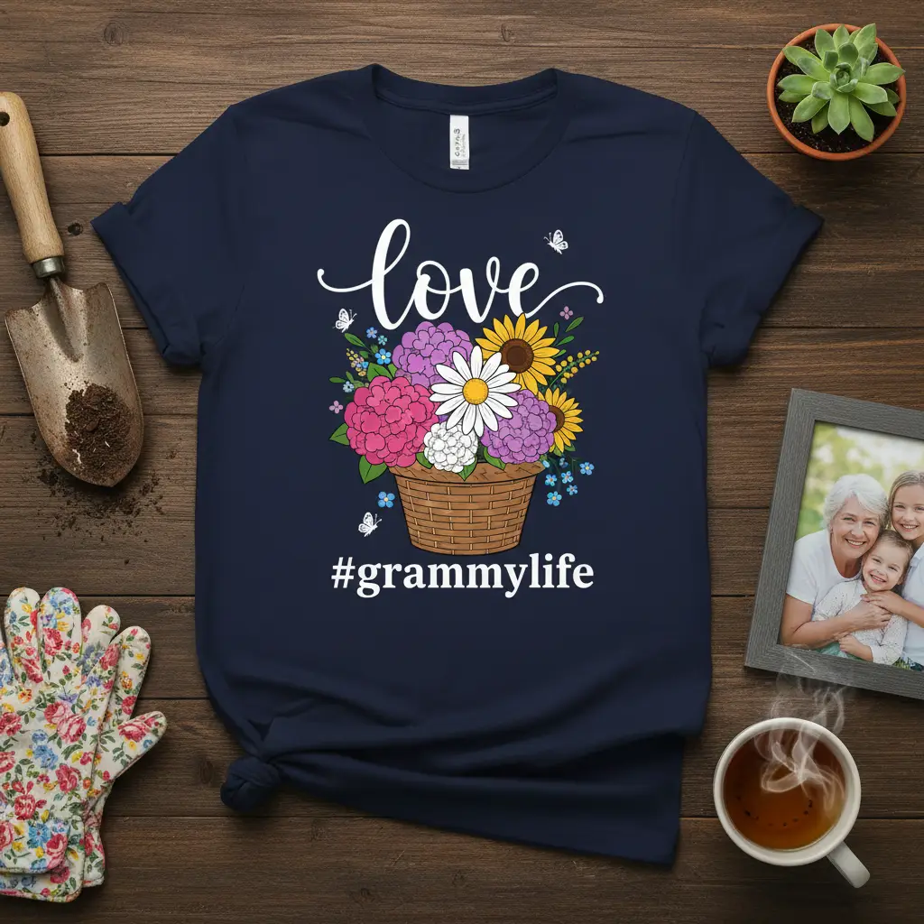 #grammylife Love Flower Basket Grandma T-Shirt Gift