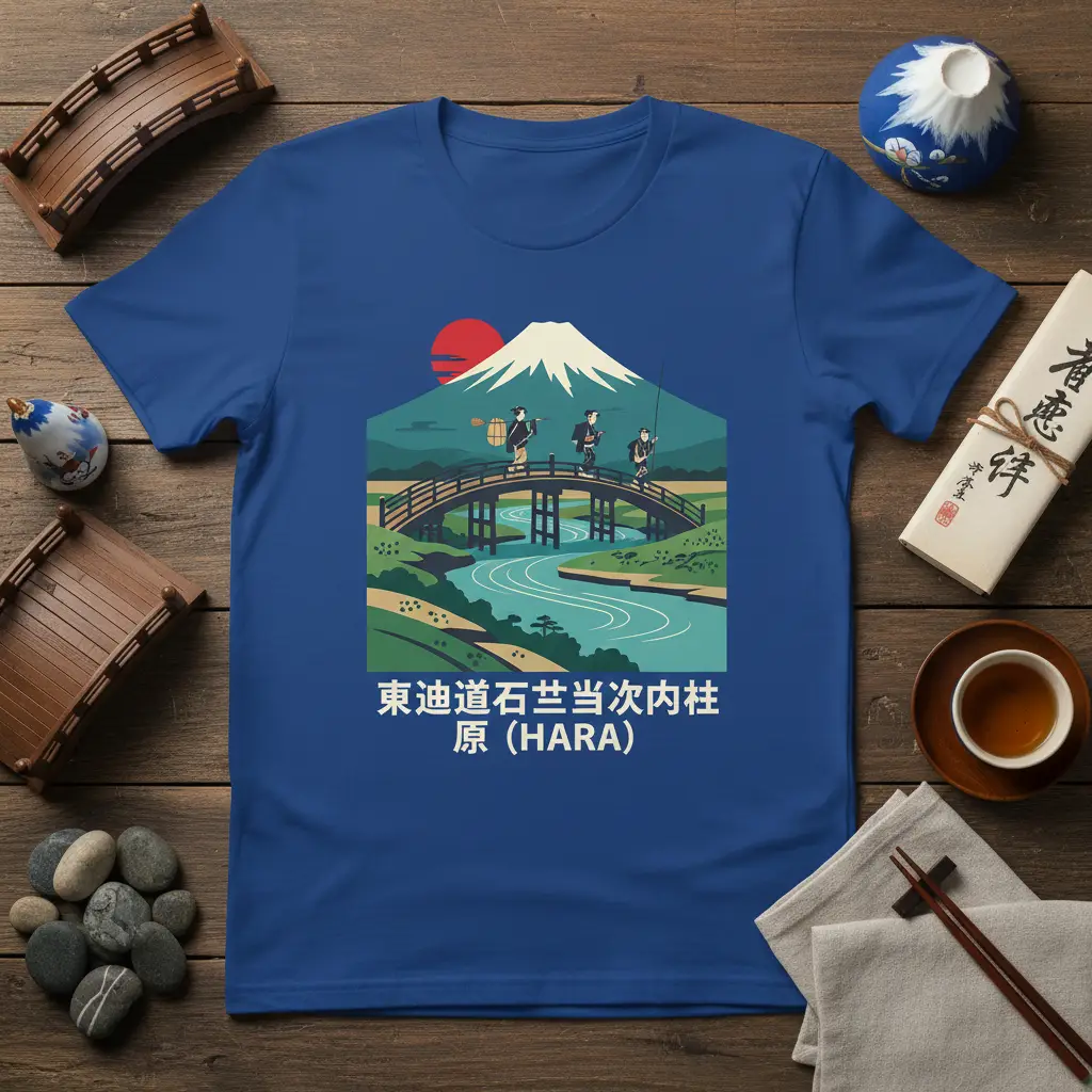 東海道石畳次第内柱 原 (HARA) bold typography printed on breathable fabric creating a standout t-shirt