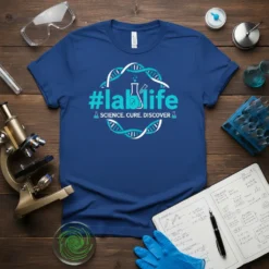 #lablife SCIENCE CURE DISCOVER detailed graphic design printed on comfortable cotton t-shirt