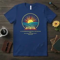 Christian t-shirt with quote "LET THE MORNING BRING ME WORD OF YOUR UNFAILING LOVE, FOR I HAVE PUT MY TRUST