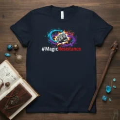 #MagicResistance graphic tee with a fist punching through magical energy, designed for fantasy gamers and RPG players
