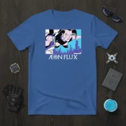 Æon Flux t-shirt featuring the show's title and protagonist in a retro anime art style