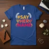 #Say Her Name feminist slogan t-shirt with laurel wreath and activist graphics in orange and pink