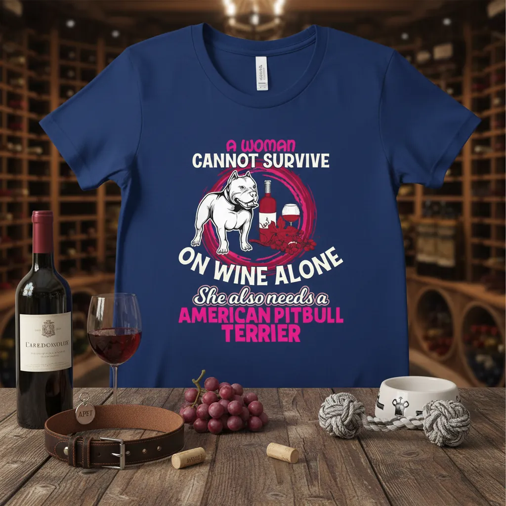 A Woman Cannot Survive on Wine Alone Pitbull Terrier T-Shirt
