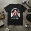 American Muscle Zero Bull T-Shirt with a muscular pitbull and tires graphic, white and red text on black tee