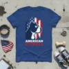 American Pitbull T-Shirt with patriotic flag design and pitbull silhouette, text reads AMERICAN PITBULL