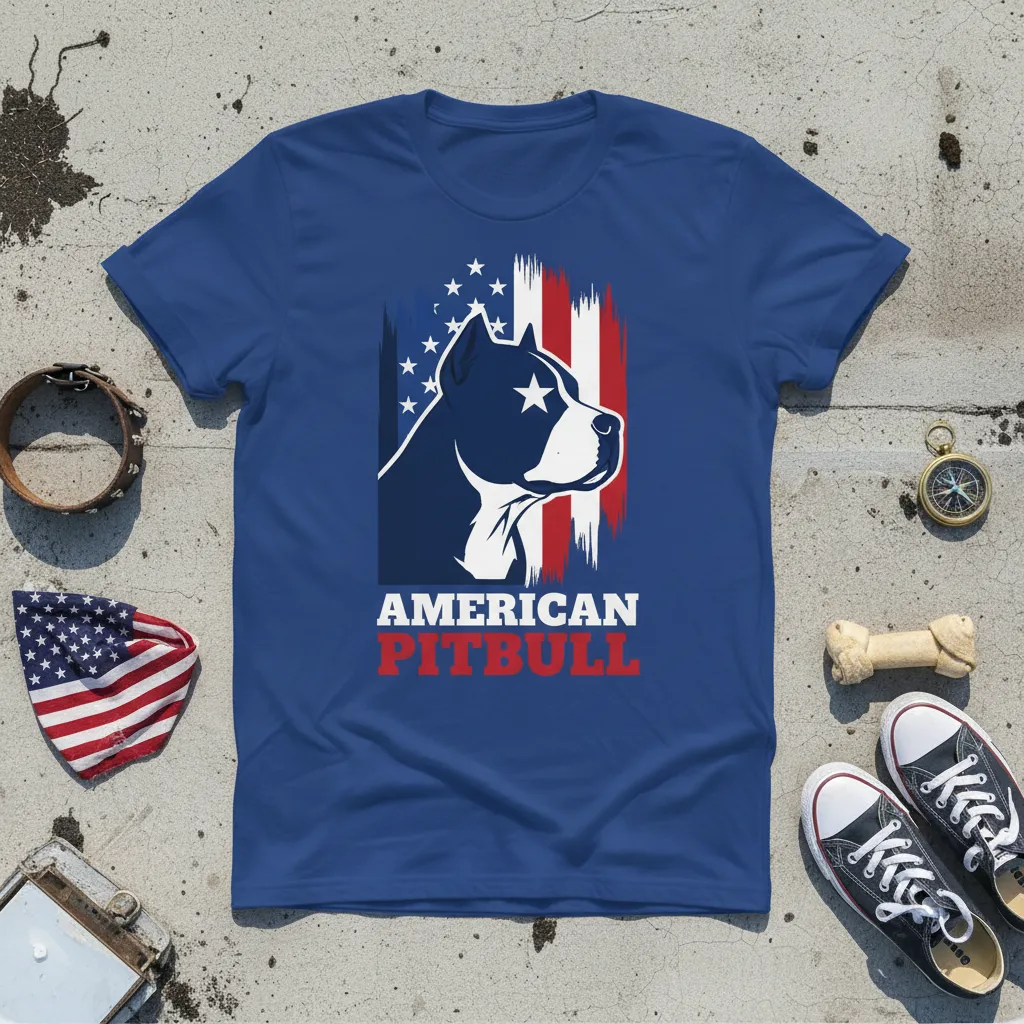 American Pitbull Patriotic Flag T-Shirt Dog Lover Gift