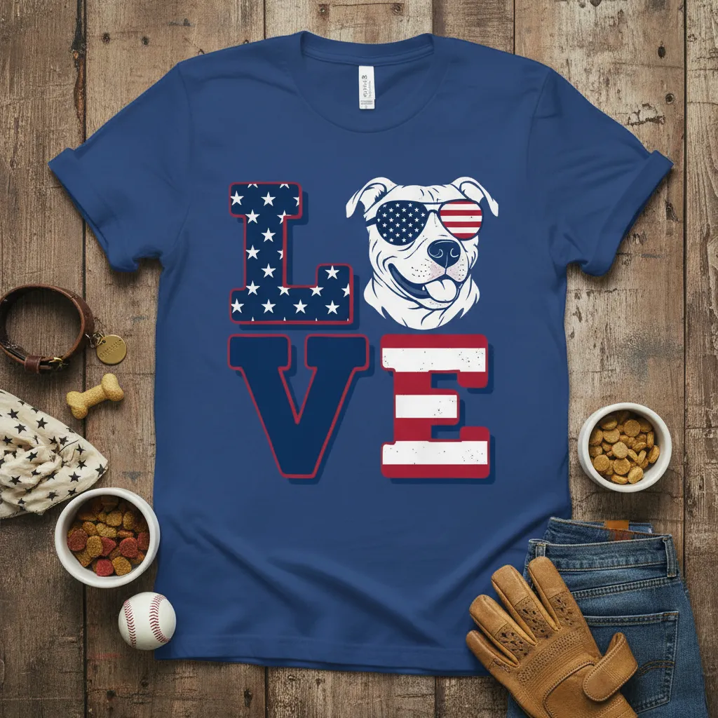 American Pitbull Terrier Love T-Shirt Patriotic Dog Lover Gift