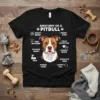 Anatomy of a Pitbull T-Shirt with detailed labels for Smart Brain, Sweet Eyes, Kiss Machine, Treat Detector, Golden Heart, Cuddle