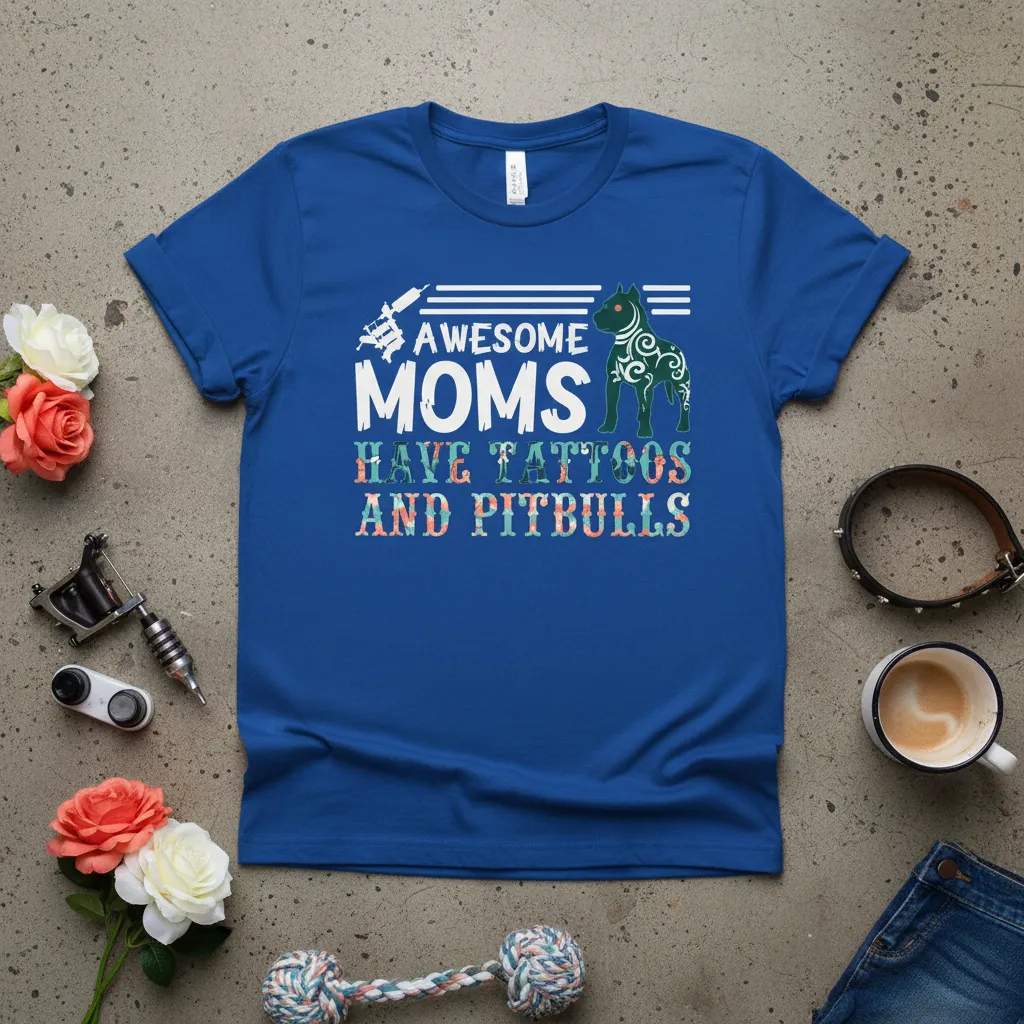 Awesome Moms Have Tattoos and Pitbulls T-Shirt