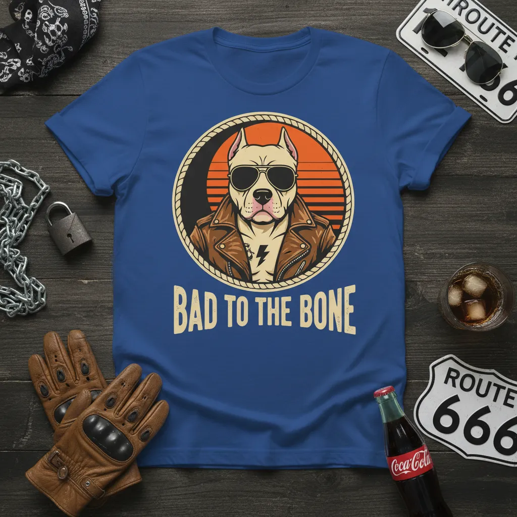 Bad to the Bone Pitbull Biker T-Shirt Cool Dog Gift