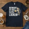 Beware of Dog He Can't Hold His Licker funny quote t-shirt with a pitbull holding a beer mug