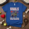 Beware Of Pitbulls They Will Steal Your Hearts text with a cute pitbull dog illustration surrounded by hearts