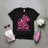 Black t-shirt with pink Breast Cancer Awareness design featuring a pitbull head and ribbon graphic