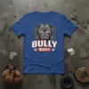 Bully Wars T-Shirt featuring a fierce pitbull head graphic with aggressive teeth and shield design