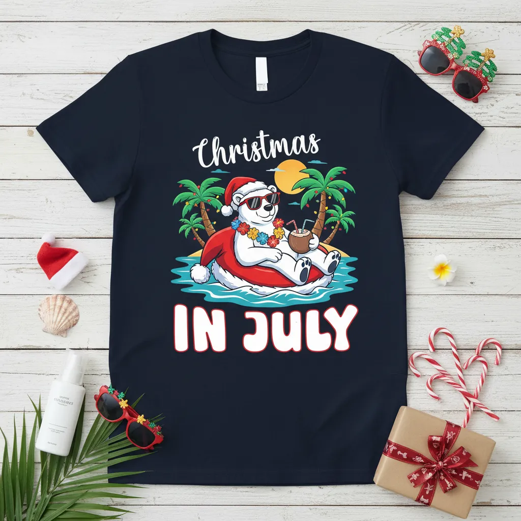 Christmas in July Polar Bear T-Shirt Funny Summer Holiday Gift