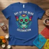 Day of the Dead Celebration t-shirt with a colorful sugar skull and butterfly wings graphic