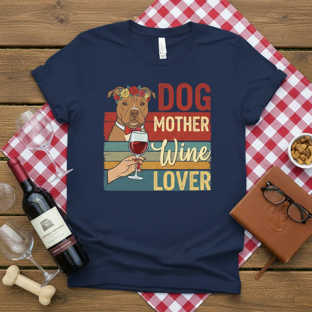 Dog Mother Wine Lover Pitbull T-Shirt Gift for Her