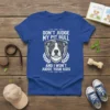 Pit bull owner t-shirt featuring the quote "Don't Judge My Pit Bull And I Won't Judge Your Kids" with a