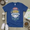 Eat Sleep Pitbulls Repeat t-shirt design featuring bold text and a pitbull graphic, perfect for dog lovers