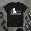 Black t-shirt featuring an ECG line with a white dog silhouette and the text "ECG LINE WITH WHITE DOG SILHOUETTE"