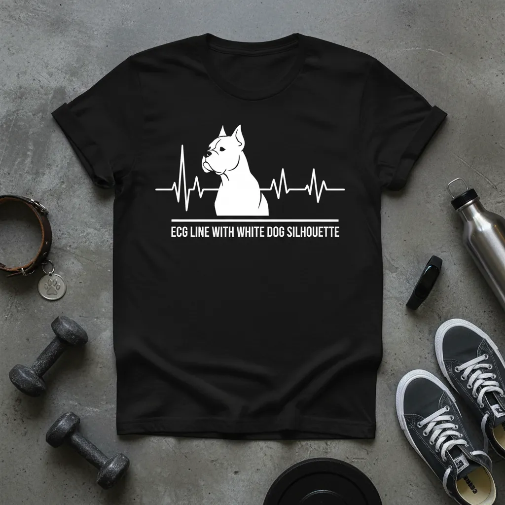 Ecg Line With White Dog Silhouette T-Shirt Dog Lover Gift