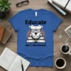 Educate Don't Discriminate t-shirt design with a pitbull wearing glasses on a stack of books