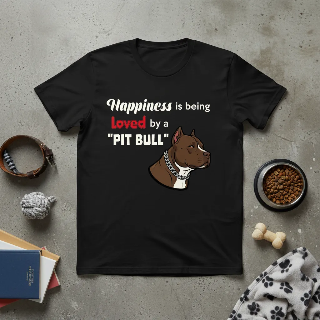 Happiness Is Being Loved by a Pitbull T-Shirt Dog Lover Gift