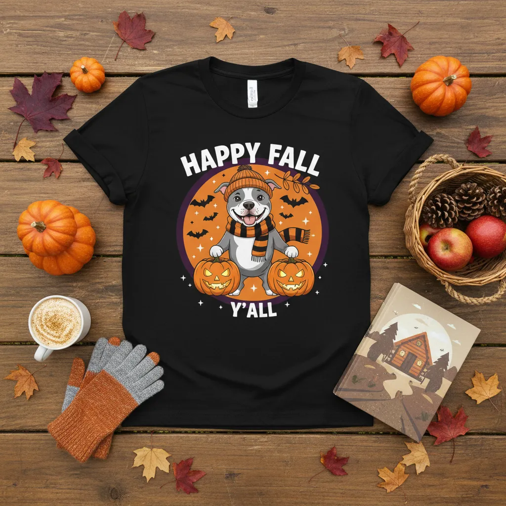 Happy Fall Y’all Pitbull Pumpkin T-Shirt Autumn Dog Lover Gift