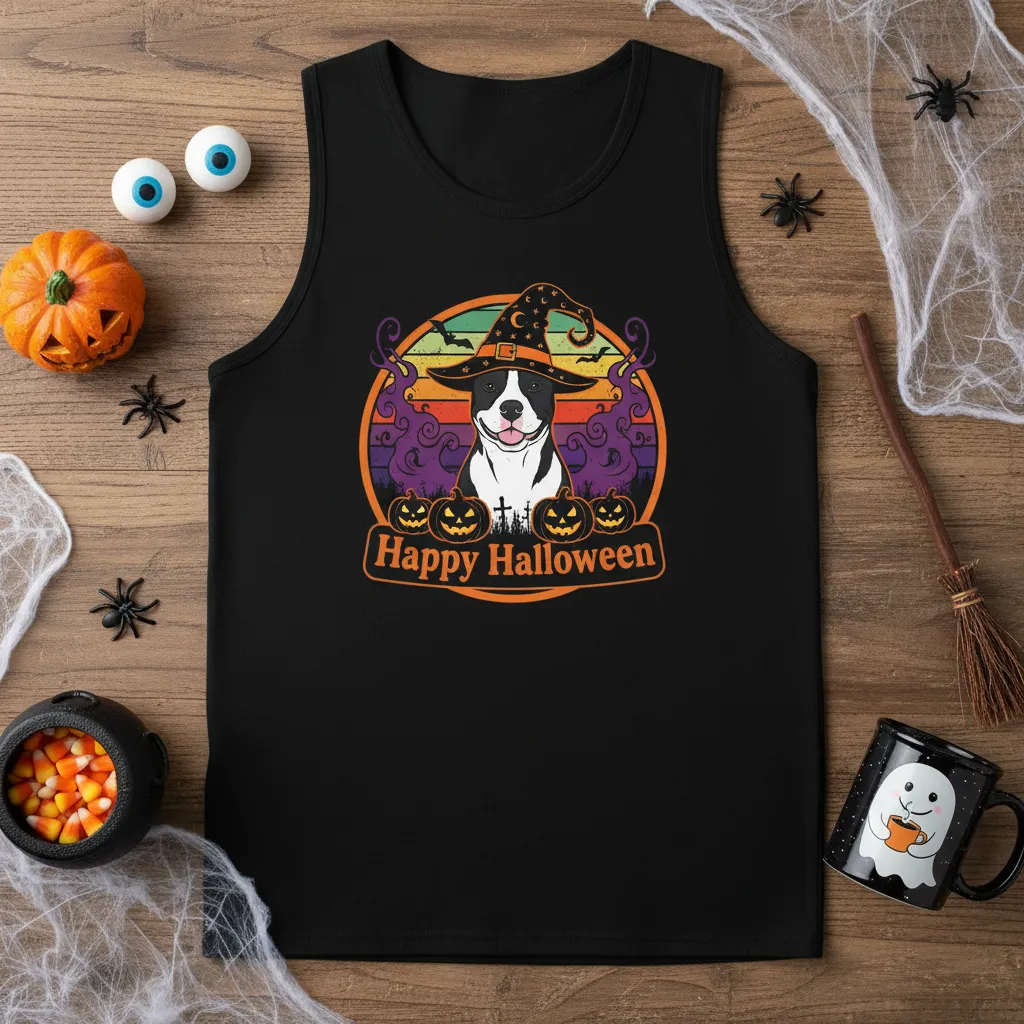 Happy Halloween Dog Witch Hat Tank Top for Spooky Season T-Shirt