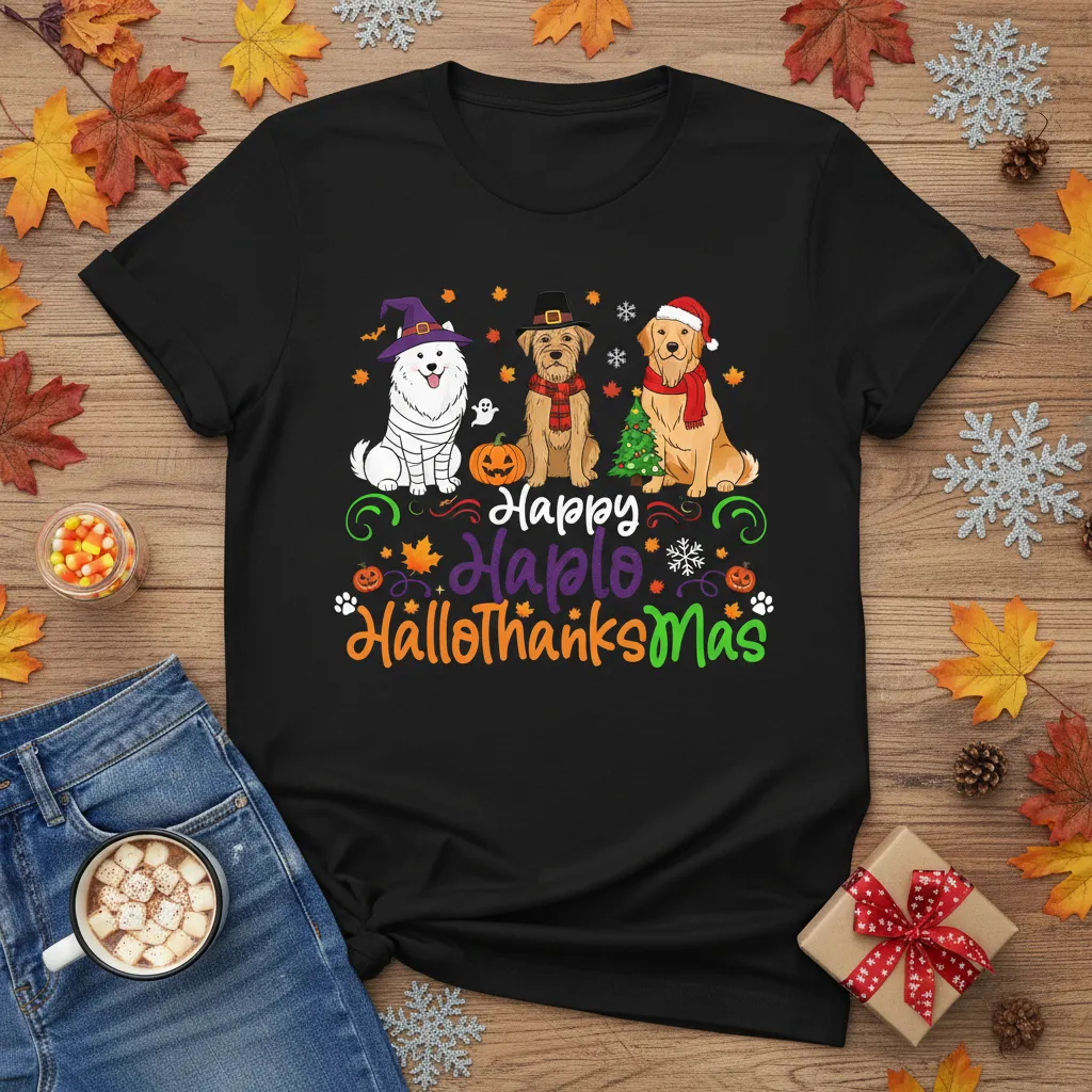 Happy Haplo Hallothanksmas Dog Lover Holiday T-Shirt