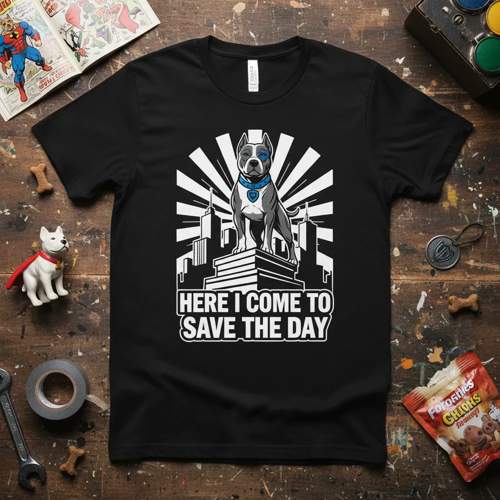 Here I Come to Save the Day Pitbull T-Shirt Hero Dog Gift