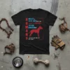 Black t-shirt with bold red and blue text reading "HUMANS BEAT us CUT OFF our EARS MAKE US FIGHT OVER