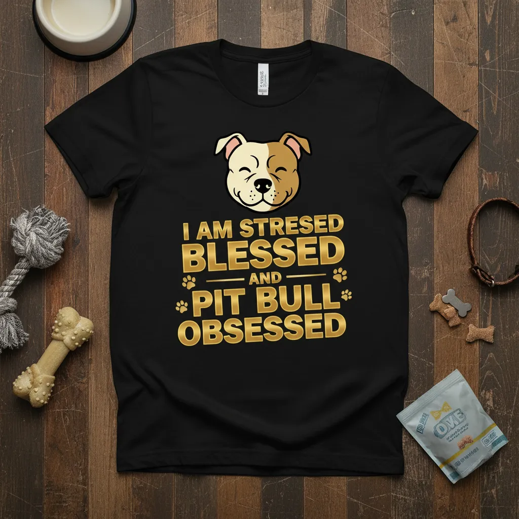 I Am Stressed Blessed and Pitbull Obsessed T-Shirt