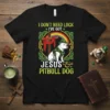 I Don't Need Luck I've Got Jesus Pitbull Dog St. Patrick's Day t-shirt design featuring a pitbull wearing a hat