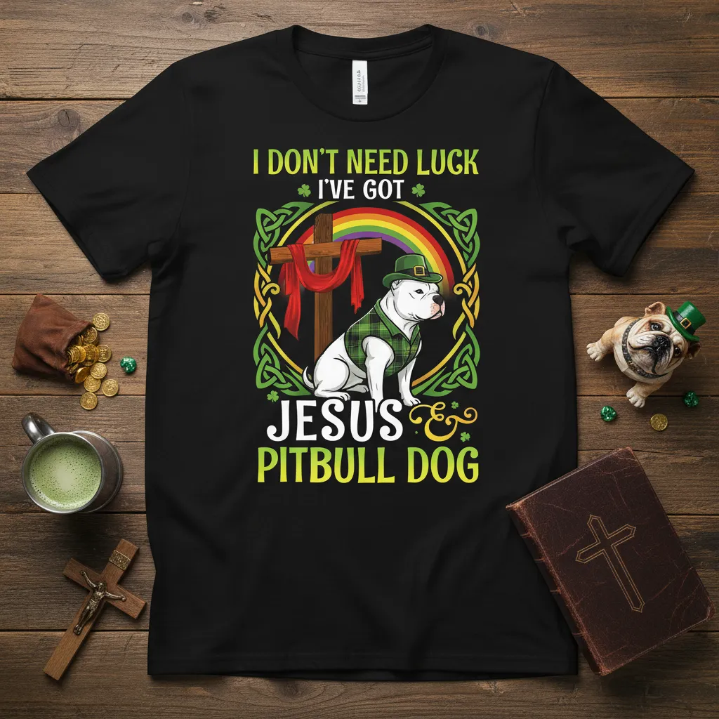 I Don’t Need Luck I’ve Got Jesus Pitbull Dog T-Shirt