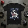 Black t-shirt with "I Got That Dawg In Me" text and a fierce pitbull graphic with blue lightning