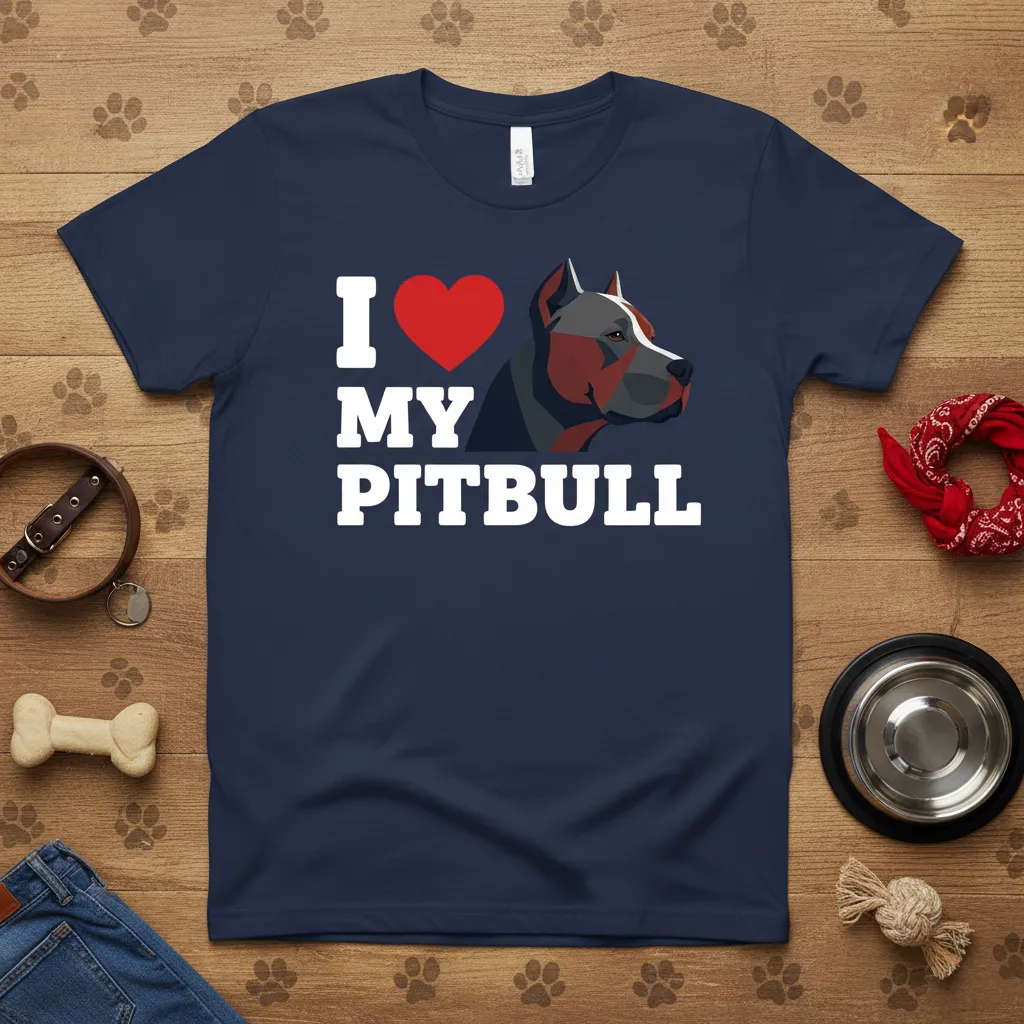 I Love My Pitbull Heart Dog Lover T-Shirt Gift