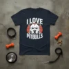 Navy t-shirt with "I LOVE PITBULLS" text and a stylized pitbull face graphic