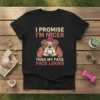 I Promise I'm Nicer Than My Face Looks funny bulldog quote t-shirt design with a grumpy-looking bulldog wearing a party