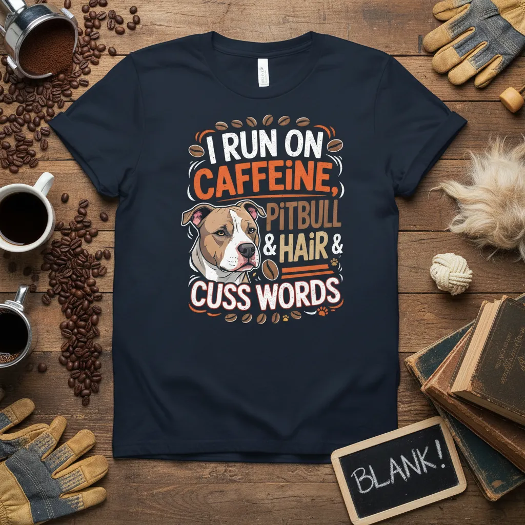 I Run on Caffeine, Pitbull & Hair & Cuss Words T-Shirt