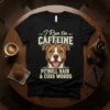 I Run On Caffeine Pitbull Hair & Cuss Words t-shirt design featuring a happy pitbull face and bold text