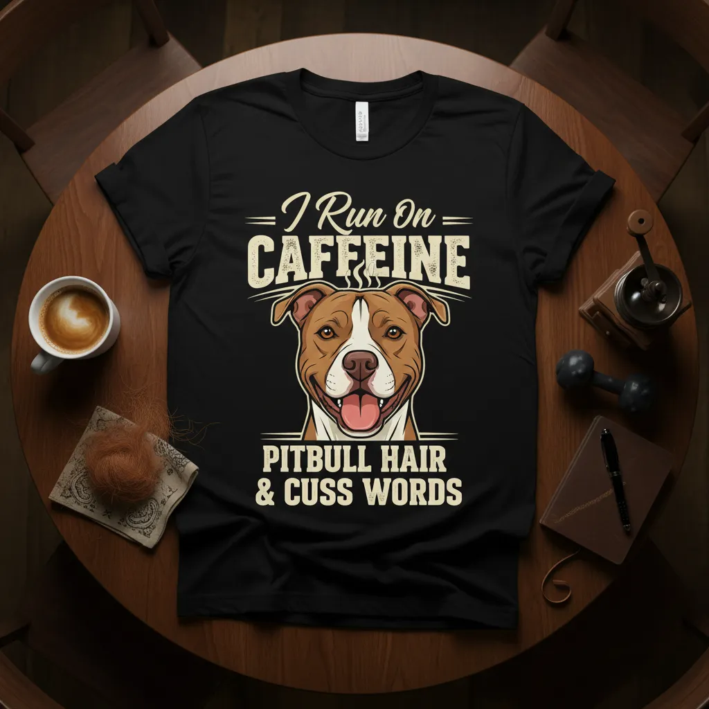 I Run on Caffeine Pitbull Hair Cuss Words T-Shirt