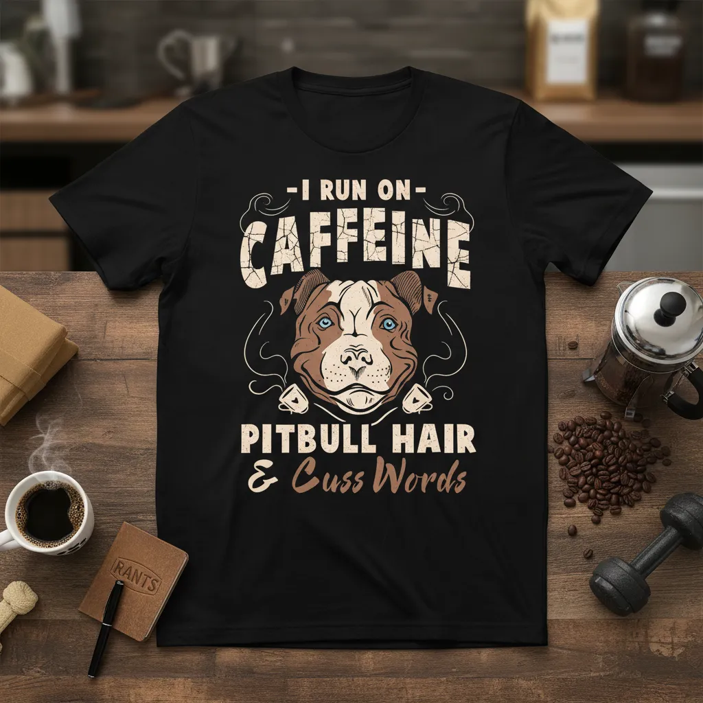 I Run on Caffeine Pitbull Hair & Cuss Words T-Shirt