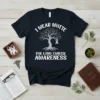 Navy t-shirt with white text "I Wear White for Lung Cancer Awareness" and a tree graphic with a white ribbon