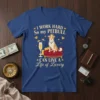 I WORK HARD So my PITBULL CAN LIVE A Life of Luxury quote on a blue t-shirt with a cartoon