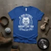 Text "If Our Pitbull Doesn't Like You We Probably Won't Either" with a fierce pitbull graphic on a royal blue
